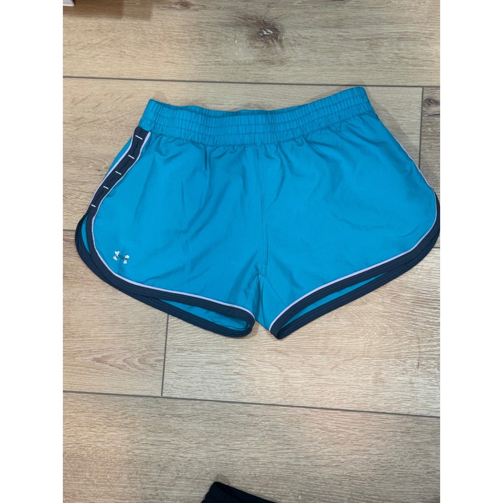 Under Armour Womens HeatGear Turquoise Blue Fitted Running Athletic Shorts Small